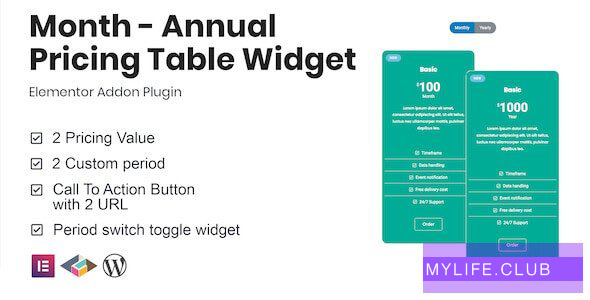 Month v1.2.0 – Annual Pricing Table Widget For Elementor