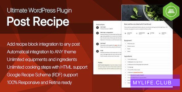 Ultimate Post Recipe v1.0.0 – Responsive WordPress Posts Cooking Recipes plugin